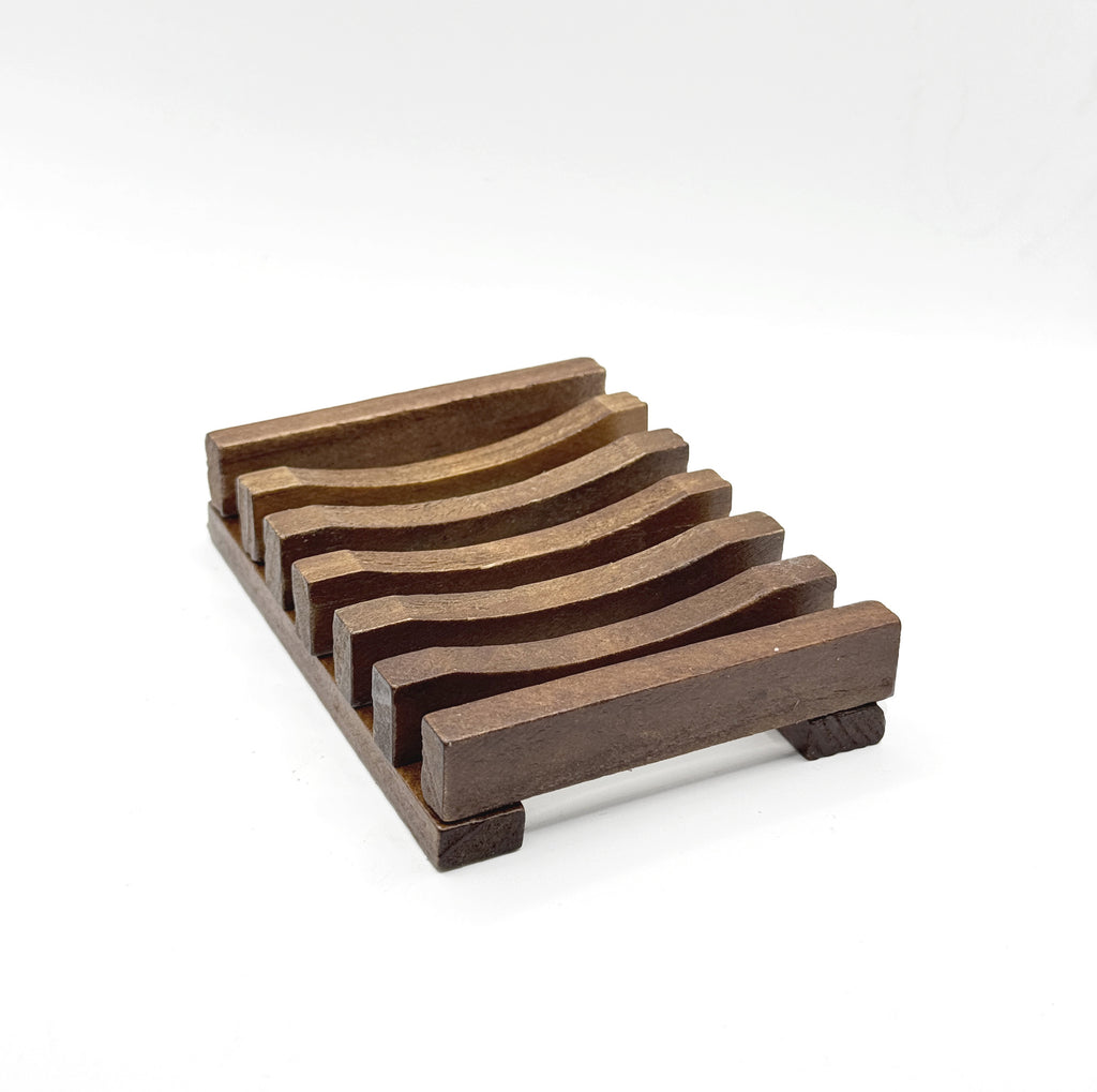 Dark Wooden Soap Case Holder with Drain