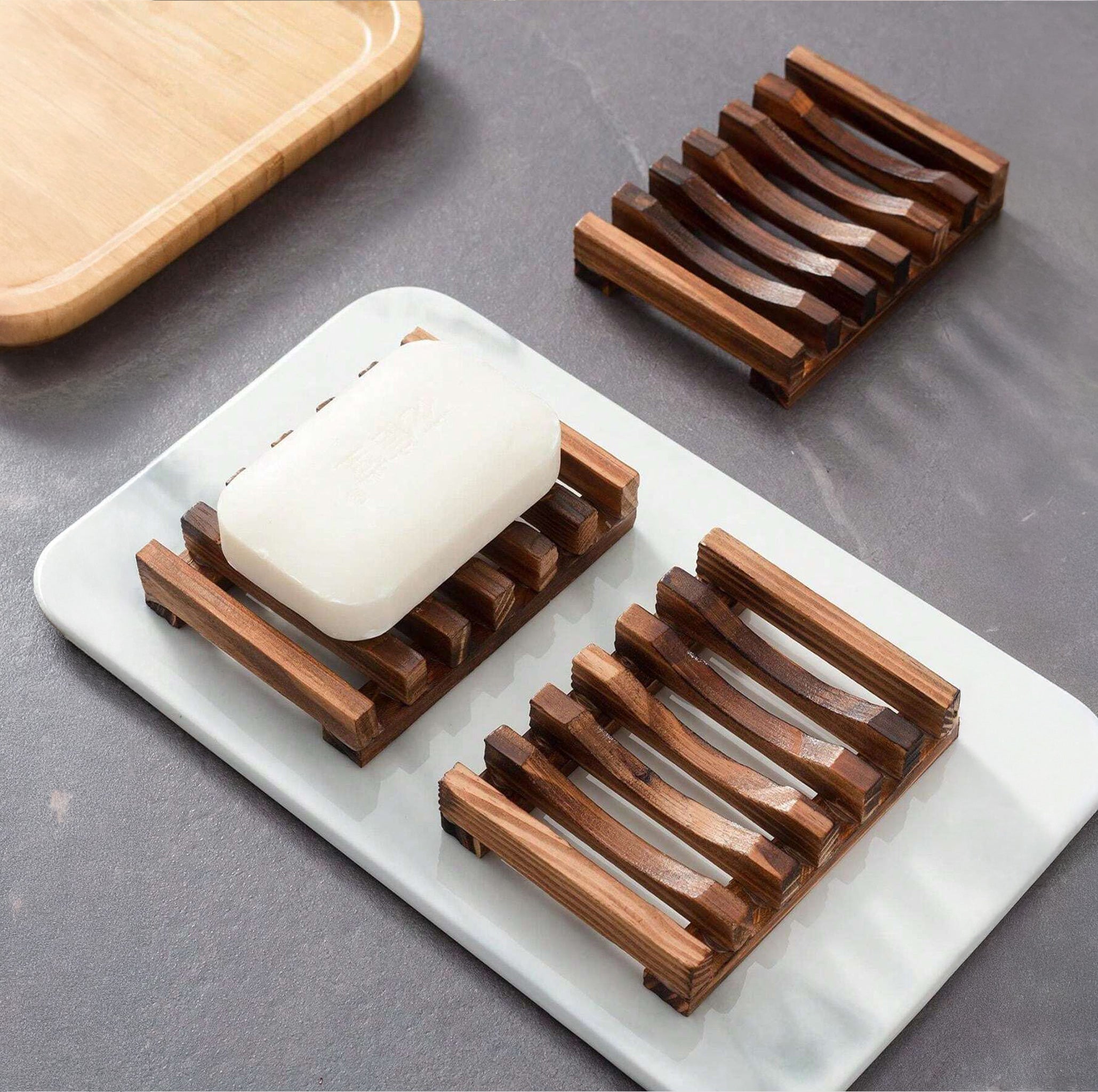Dark Wooden Soap Case Holder with Drain