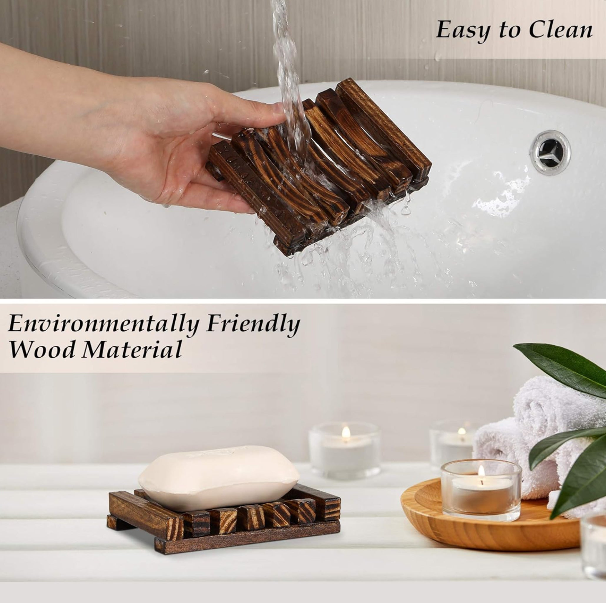 Dark Wooden Soap Case Holder with Drain