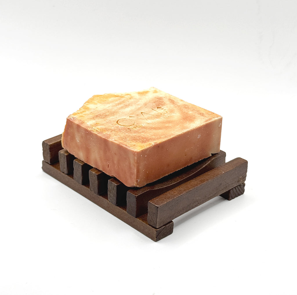 Dark Wooden Soap Case Holder with Drain